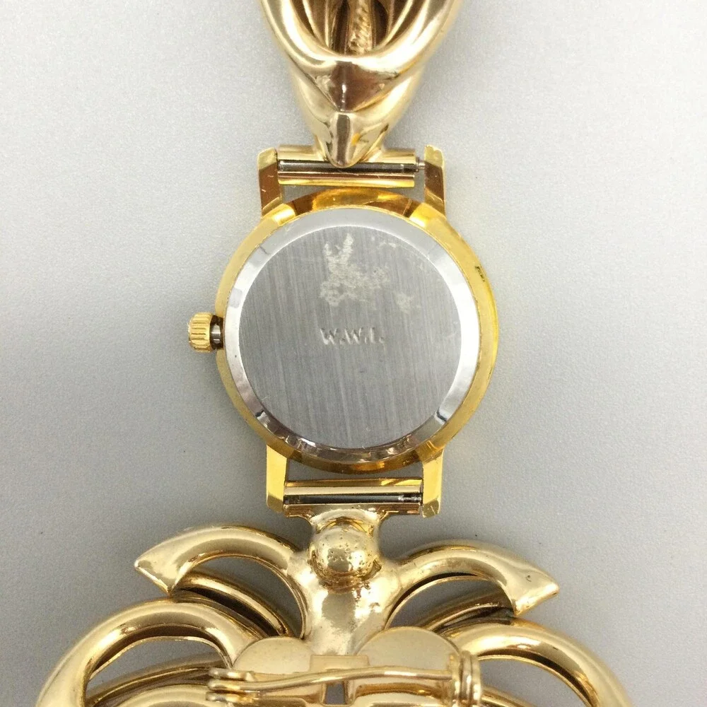 Tali Beverly Hills Nurse Brooch Watch Womens 24mm Gold Tone Leaf New Battery